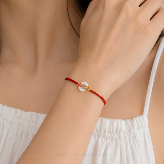 999 Pure Gold Floral He Tian Yu Red Adjustable Bracelet