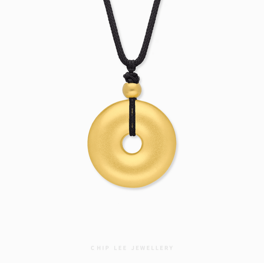 999 Pure Gold Fortune Necklace Gu Fa Jin in minimalist shape motif. symbolising wealth, good fortune and cultural heritag.e