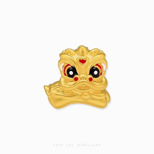 999 Pure Gold Fortune Lion Dance Charm close-up