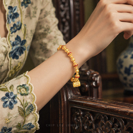 999 Pure Gold Fortune Lock Charm Bracelet