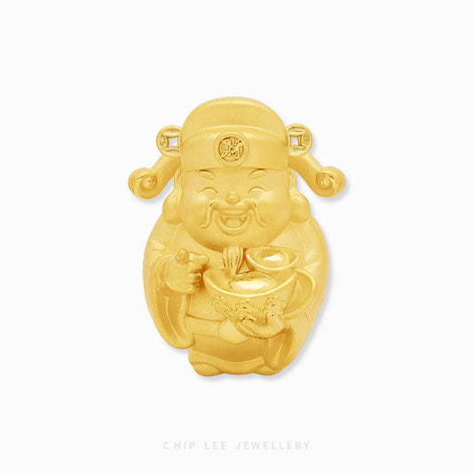 999 pure gold God of Wealth (財神) figurine by Chip Lee Jewellery symbolising prosperity, good fortune and Chinese wealth tradition with fine detail.