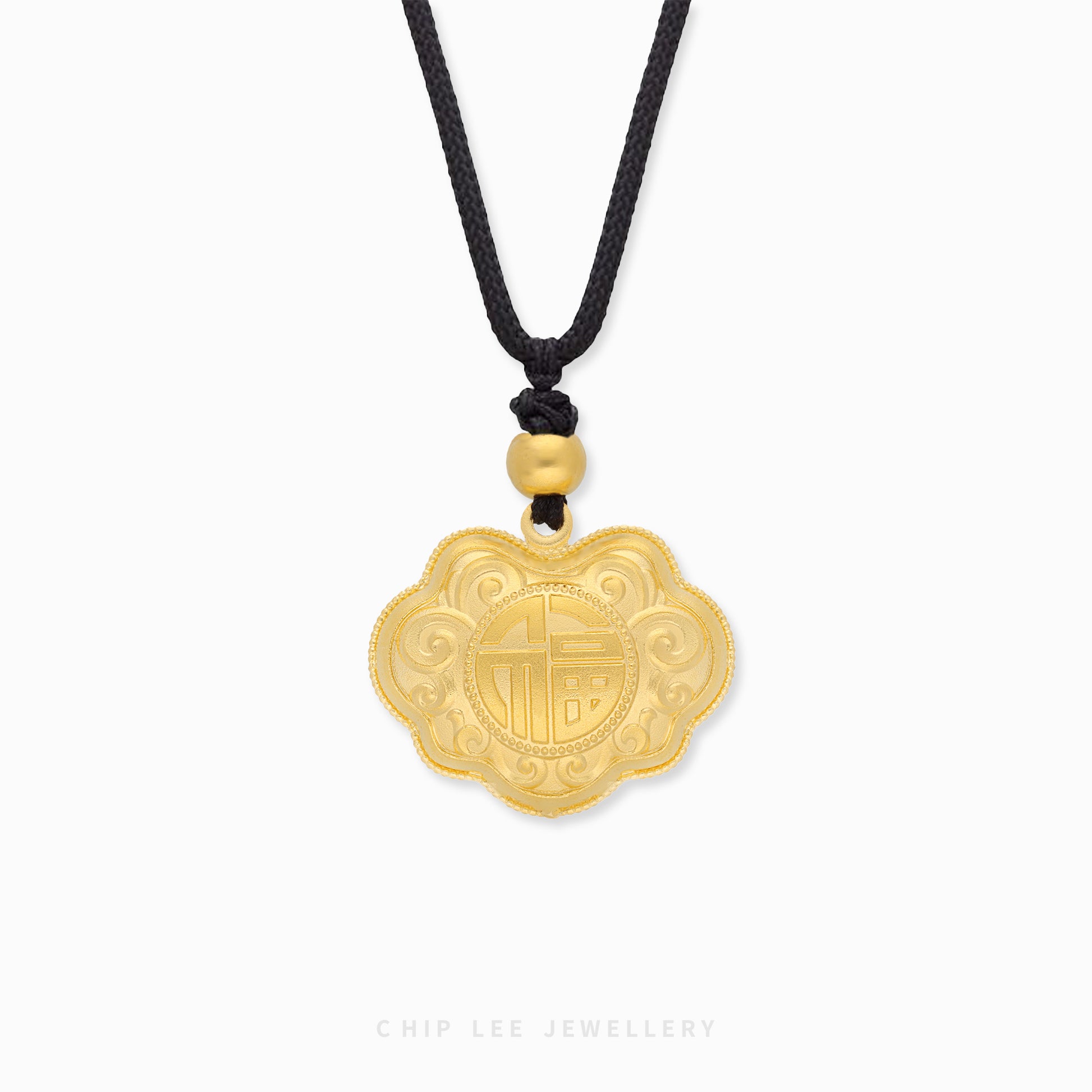 A 999 pure gold necklace with a rope chain and a cloud-shaped gold pendant, displayed against a white background.