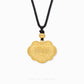 Gold pendant with intricate designs and Chinese characters on a white background