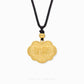 A 999 pure gold necklace with a rope chain and a floral-like patterned pendant, displayed against a white background.