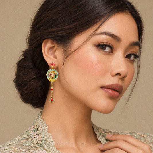 999 Pure Gold Longevity Mountain Deer Earrings