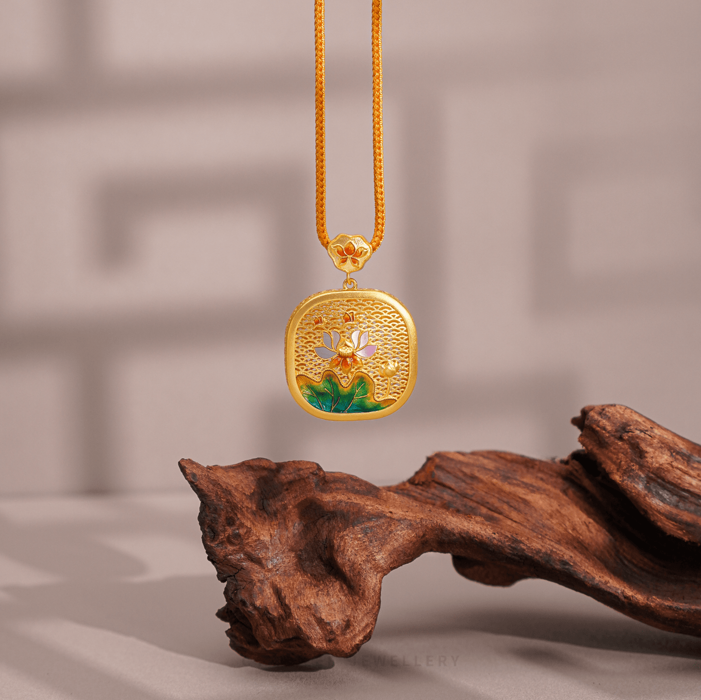 999 Pure Gold Lotus Bloom Gu Fa Jin Necklace with lotus motif and intricate ancient Gu Fa Jin textures.