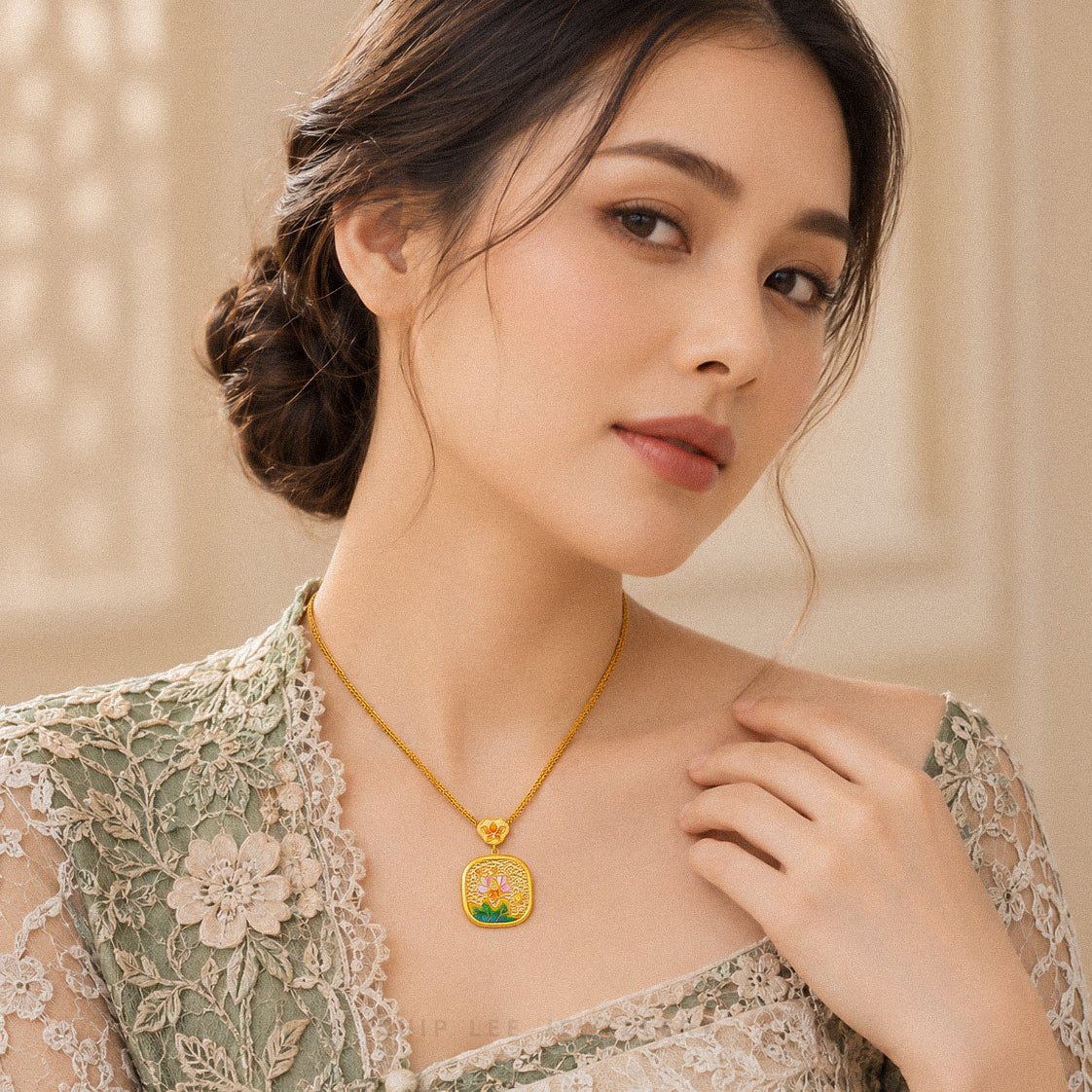 999 Pure Gold Lotus Bloom Necklace