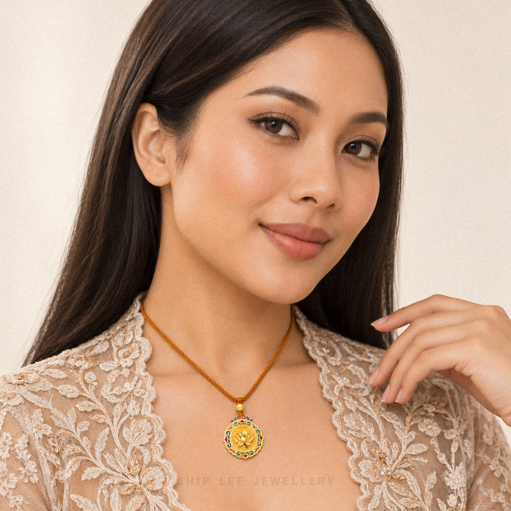 999 Pure Gold Lotus Bloom Necklace