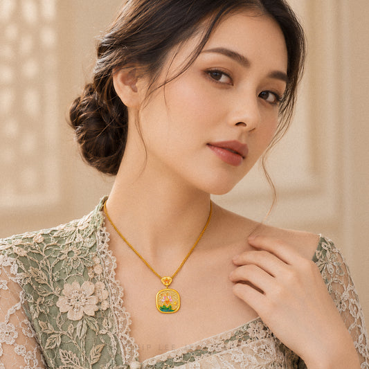 999 Pure Gold Lotus Bloom Necklace