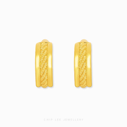 999 Pure Gold Mixed Beaded Chunky Hoop Earrings with mixed bead textures and solid 24K gold by Chip Lee Jewellery Singapore 