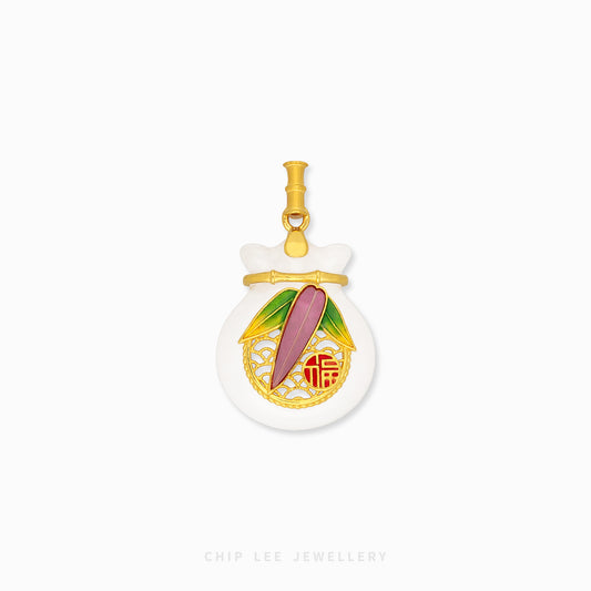 999 pure gold prosperity bamboo money bag Hetian jade pendant with 24K gold and natural jade symbolizing wealth and continuous growth