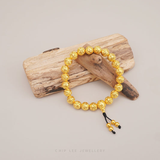 999 Gold Prosperity Beaded Gu Fa Jin Bracelet with intricate beaded design, crafted using ancient goldsmithing techniques