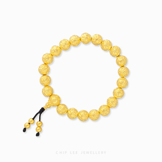 999 Gold Prosperity Beaded Gu Fa Jin Bracelet with intricate beaded design, crafted using ancient goldsmithing techniques