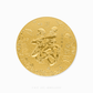 Gold medallion with intricate designs on a white background