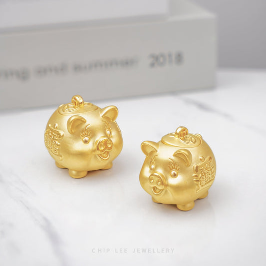 999 Pure Gold Prosperity Pig Figurine by Chip Lee Jewellery, symbolising wealth and good fortune, crafted with intricate detail and elegance.