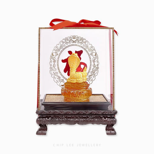 999 Pure Gold Prosperity Snake on Money Pot Figurine by Chip Lee Jewellery, 24K gold, symbol of luck, wealth and abundance décor