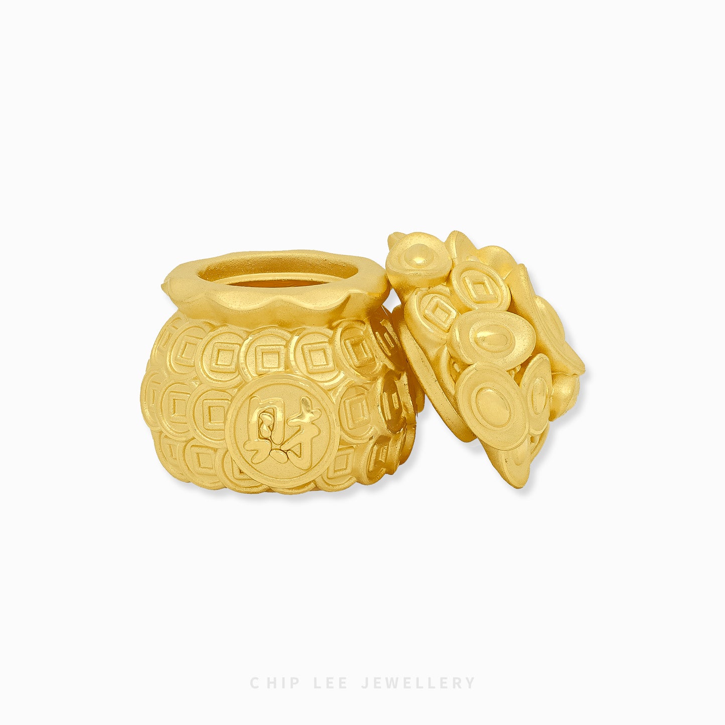 999 Pure Gold Prosperity Wealth Pot Figurine by Chip Lee Jewellery, 24K gold, symbol of abundance and prosperity décor