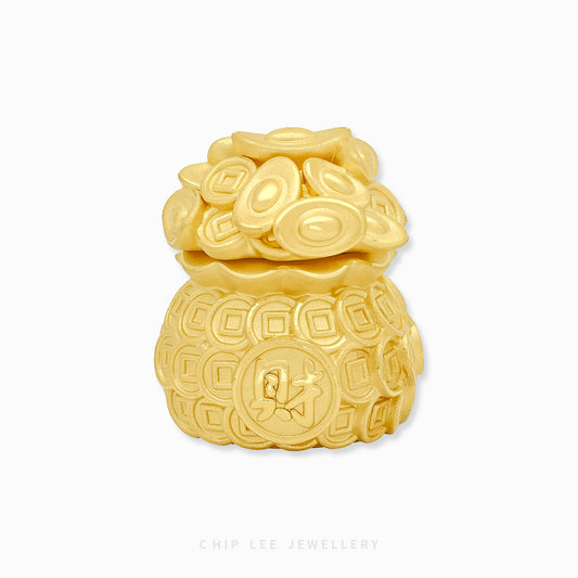 999 Pure Gold Prosperity Wealth Pot Figurine by Chip Lee Jewellery, 24K gold, symbol of abundance and prosperity décor