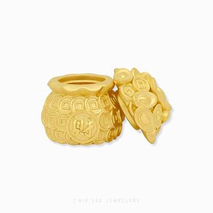 999 Pure Gold Prosperity Wealth Pot Figurine by Chip Lee Jewellery, 24K gold, symbol of abundance and prosperity décor