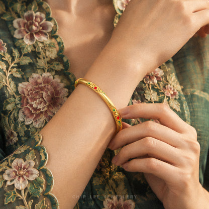 999 Pure Gold Red and Green Qiankun Bangle