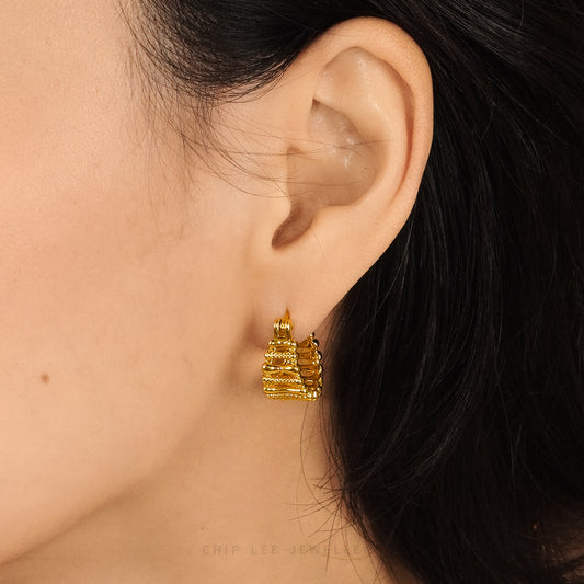 999 Pure Gold Sculpted Radiance Hoop Earrings