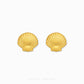 A pair of gold shell-shaped stud earrings on a clean white background, with the brand name 'CHIP LEE JEWELLERY' printed at the bottom.