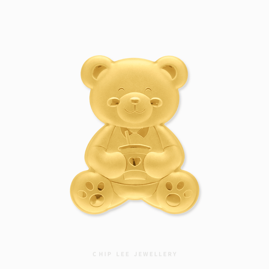 Detailed 999 Pure Gold Teddy Bear figurine featuring a high-polish 24k finish, perfect for luxury gifting and investment.