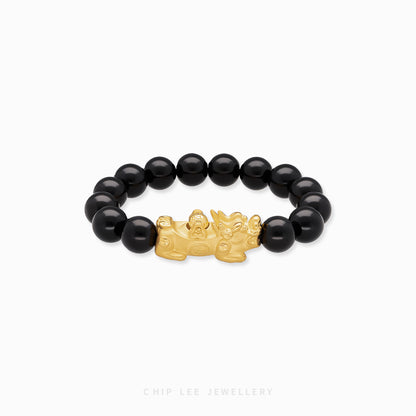 999 Pure Gold Black Fortune & Wealth Agate Pixiu Bracelet | 招财进宝 (Zhao Cai Jin Bao)
