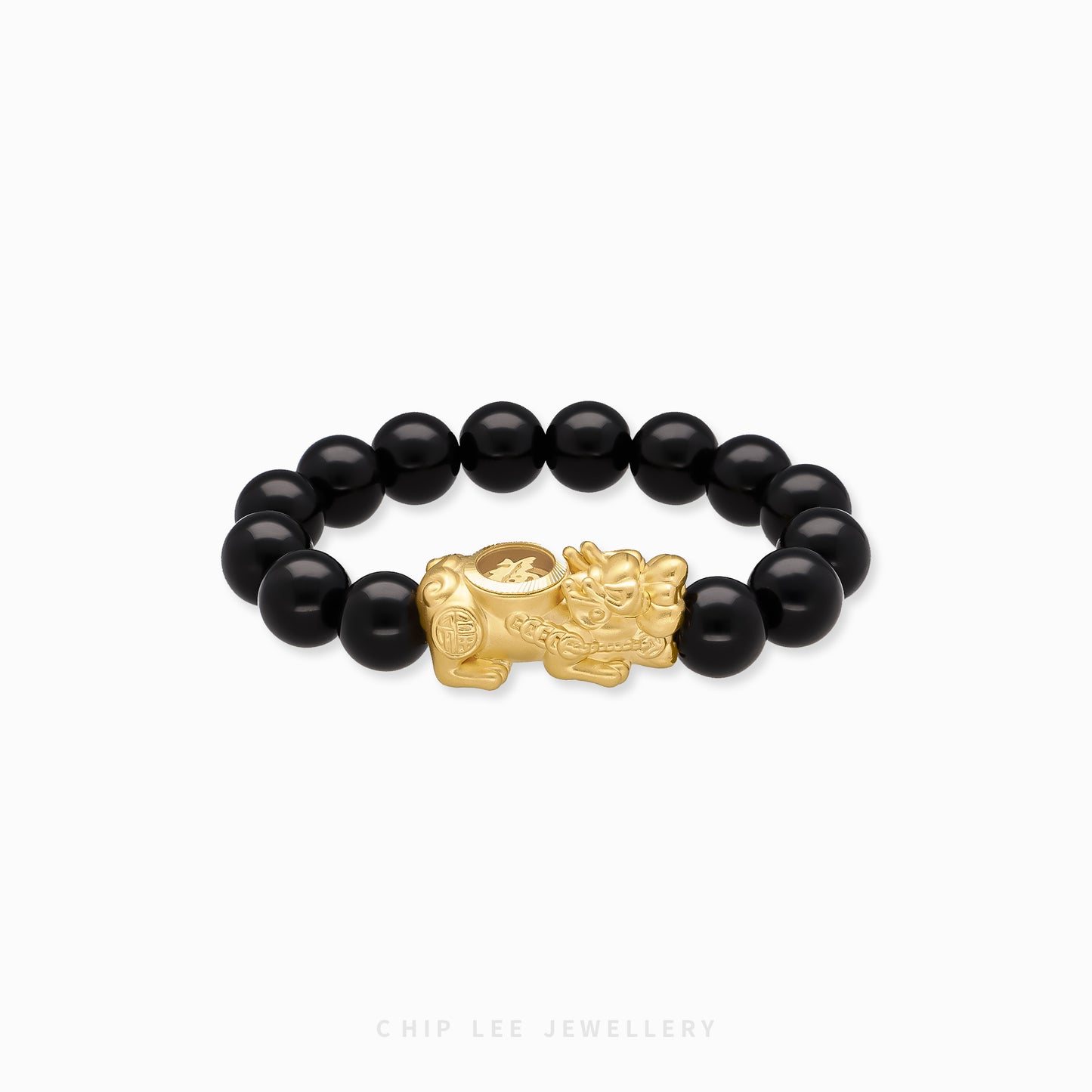 999 Pure Gold Black Fortune Agate Pixiu Bracelet | 财运亨通 (Cai Yun Heng Tong)