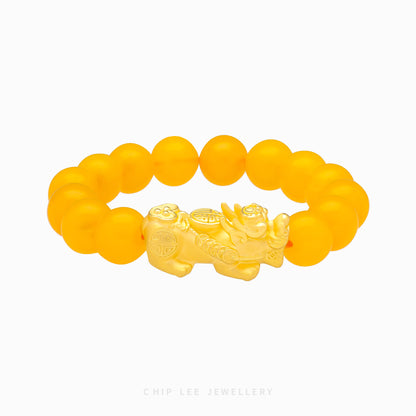 999 Pure Gold Yellow Agate Pixiu Bracelet