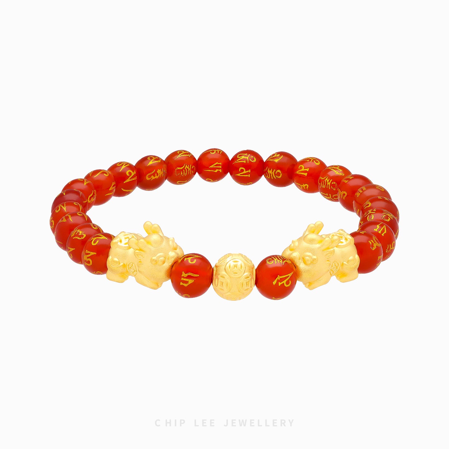 999 Pure Gold Red Agate Twin Baby Pixiu Bracelet