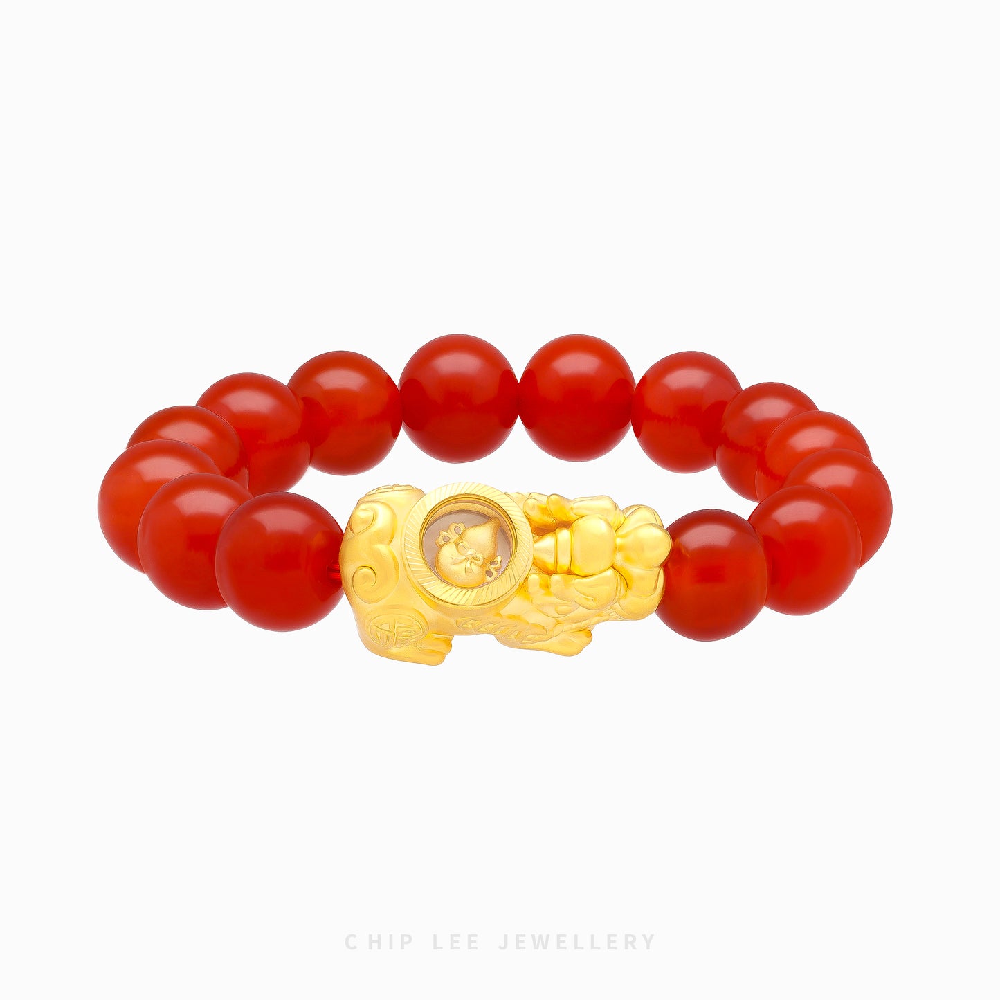 999 Pure Gold Red Agate Pixiu Bracelet