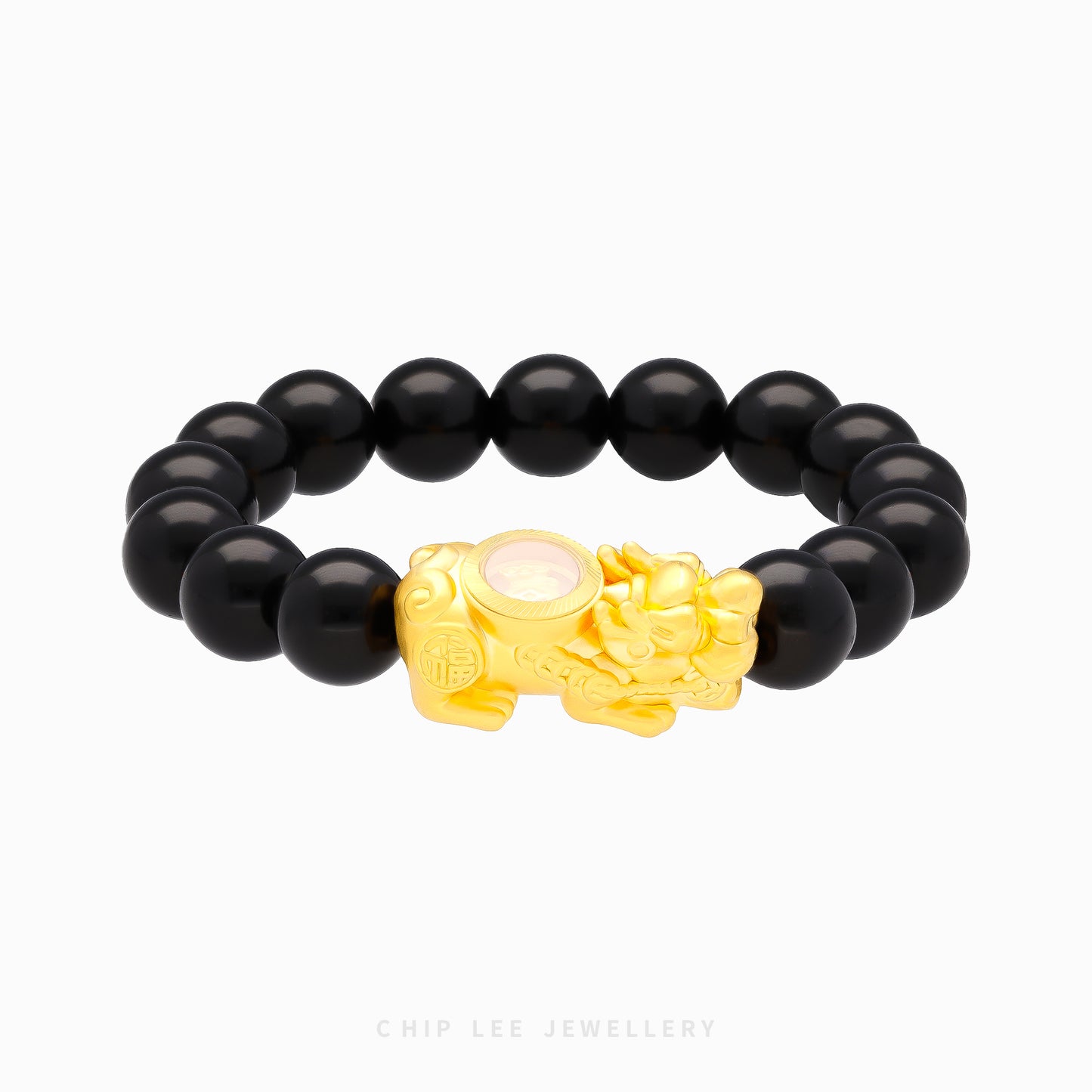 999 Pure Gold Black Agate Pixiu Bracelet