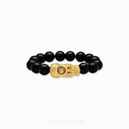 999 Pure Gold Black Agate Pixiu Bracelet