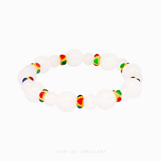 999 Pure Gold Mixed Enamel with He Tian Jade Bracelet