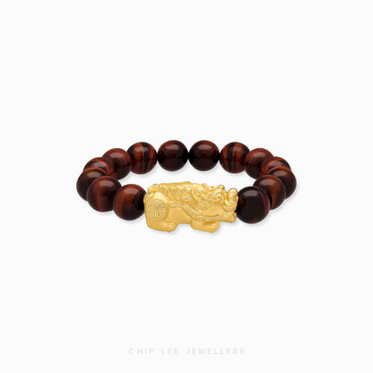 999 Pure Gold Red Tiger Eye Pixiu Bracelet