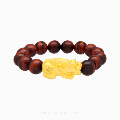 999 Pure Gold Red Tiger Eye Pixiu Bracelet