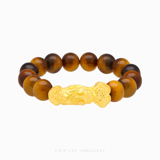 999 Pure Gold Yellow Tiger Eye Pixiu Bracelet