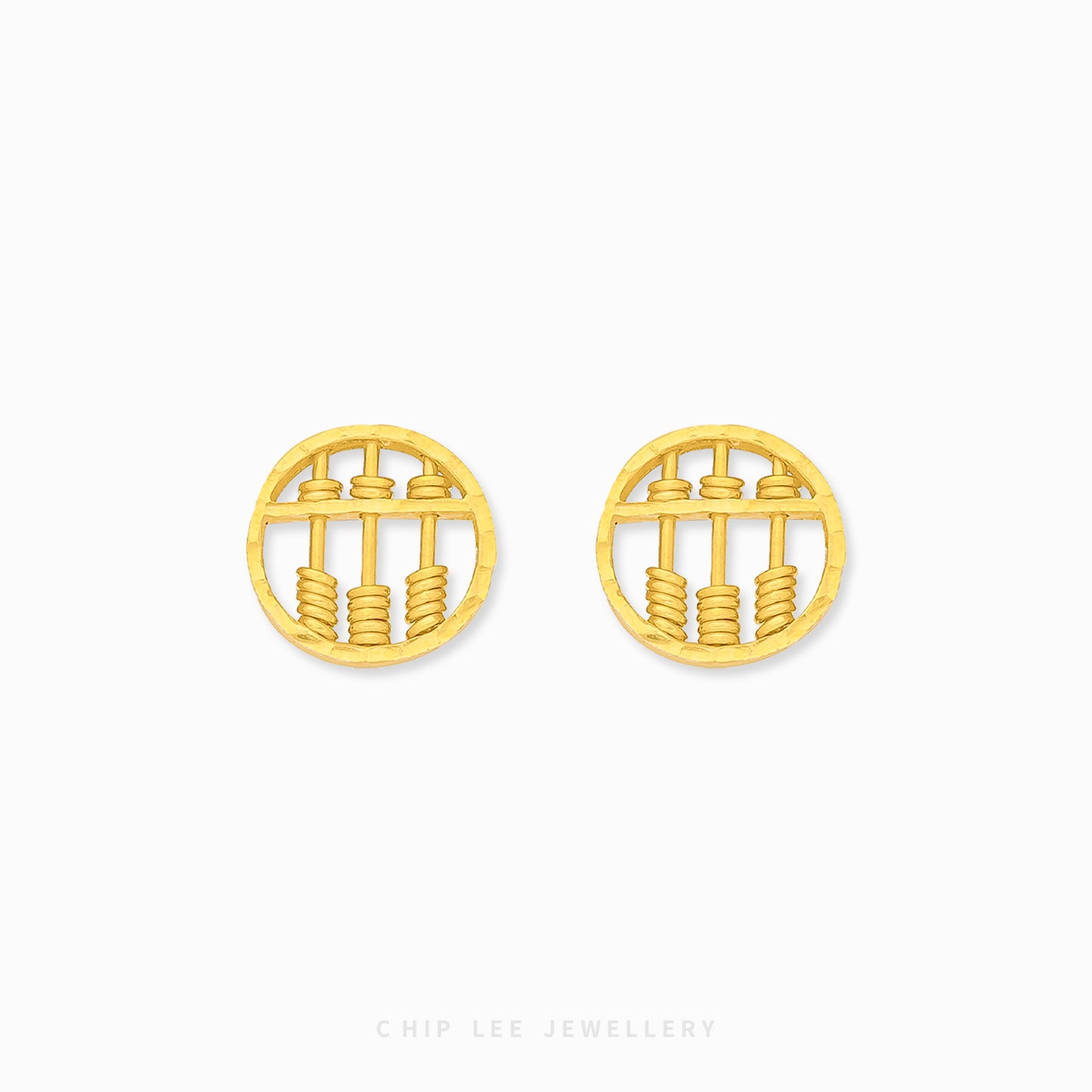 22K gold Abacus Circle Stud Earring by Chip Lee Jewellery, inspired by traditional abacus beads, symbolizing prosperity and balance in a modern design.
