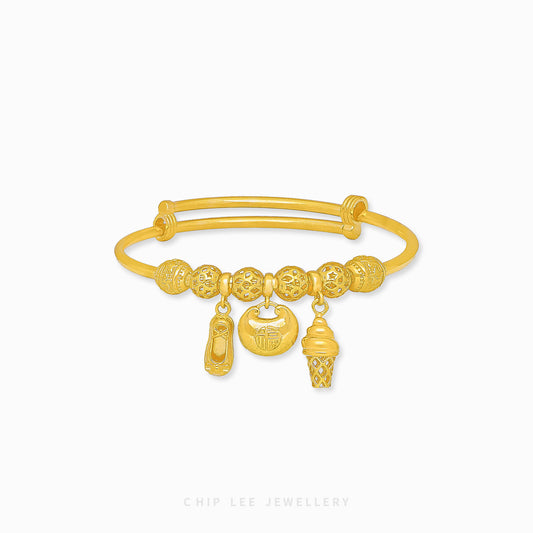 Abundance & Prosperity Baby Bangle in 916 gold symbolizing growth, luck, and elegance for newborns and toddlers.