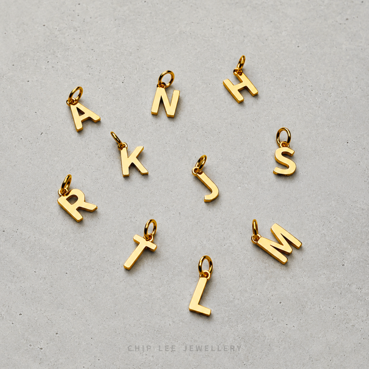 Polished Gold Letter Alphabet Pendants with Minimalist Design
