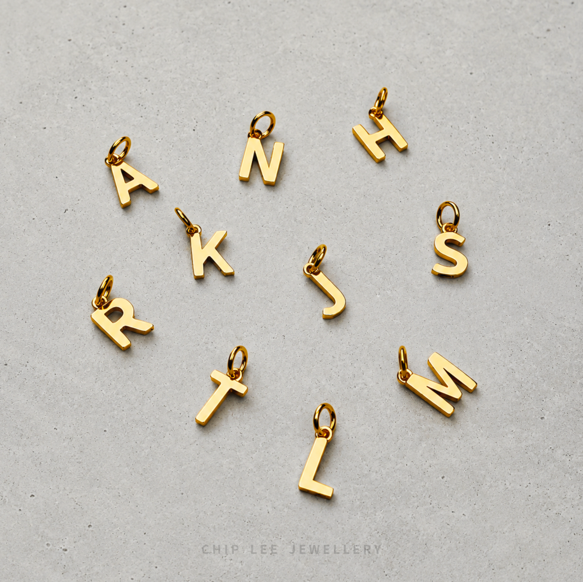 Polished Gold Letter Alphabet Pendants with Minimalist Design