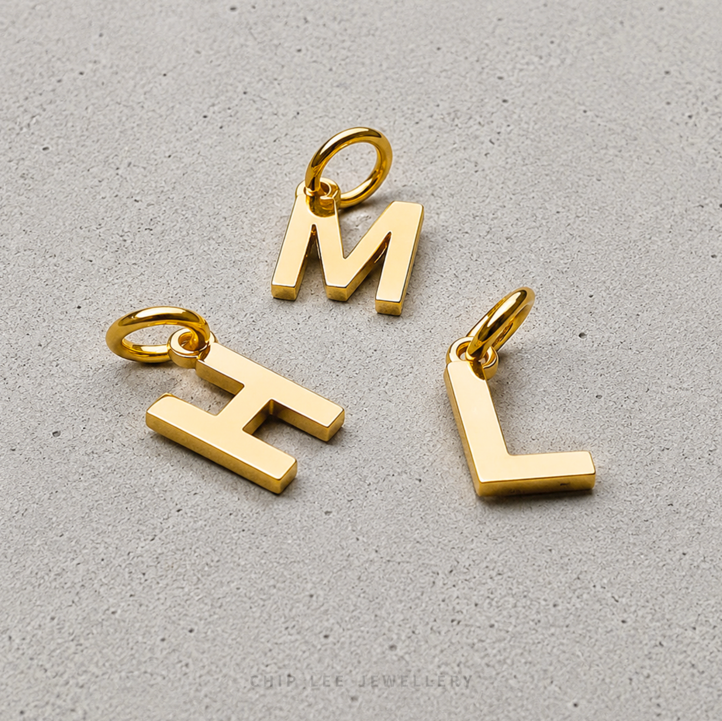 Polished Gold Letter Alphabet Pendants with Minimalist Design