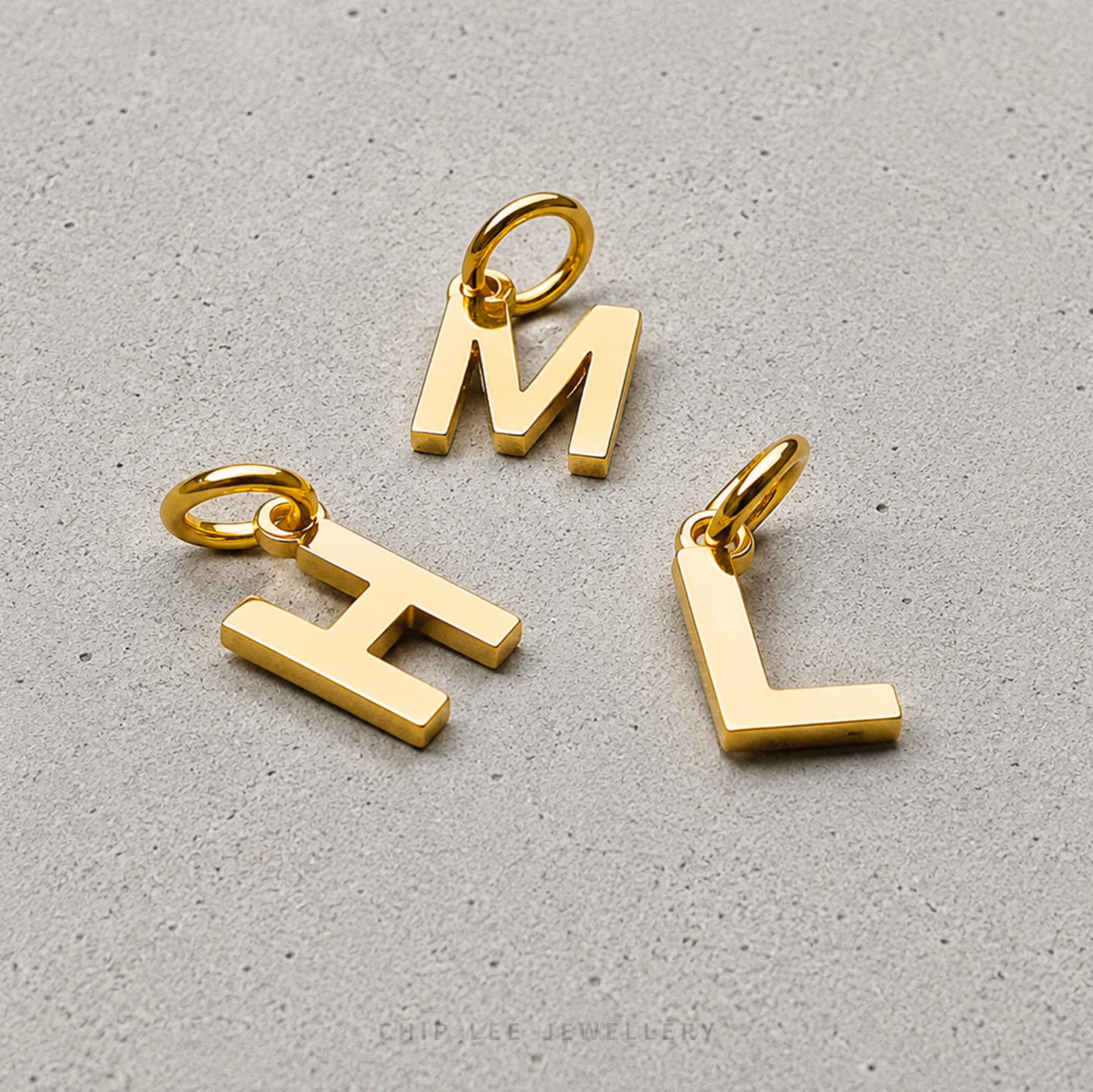 Polished Gold Letter Alphabet Pendants with Minimalist Design