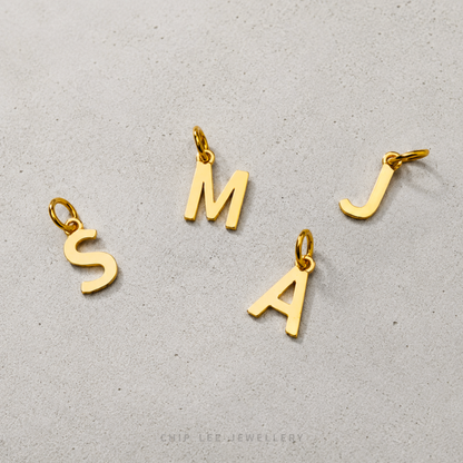 Polished Gold Letter Alphabet Pendants with Minimalist Design