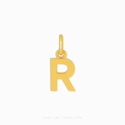 Polished R Gold Letter Alphabet Pendant with Minimalist Design