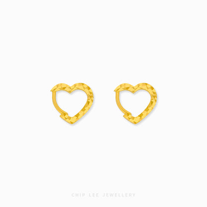 Amor Hoop Earrings in 916 gold, elegant romantic gold hoop earrings for women, timeless everyday jewellery