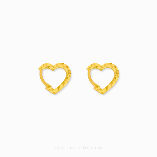 Amor Hoop Earrings in 916 gold, elegant romantic gold hoop earrings for women, timeless everyday jewellery