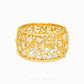 A wide yellow gold filigree cuff bracelet with openwork floral and vine patterns, accented with small clear stones, shown on a plain white background. The brand name 'CHIP LEE JEWELLERY' is printed in small text at the bottom.