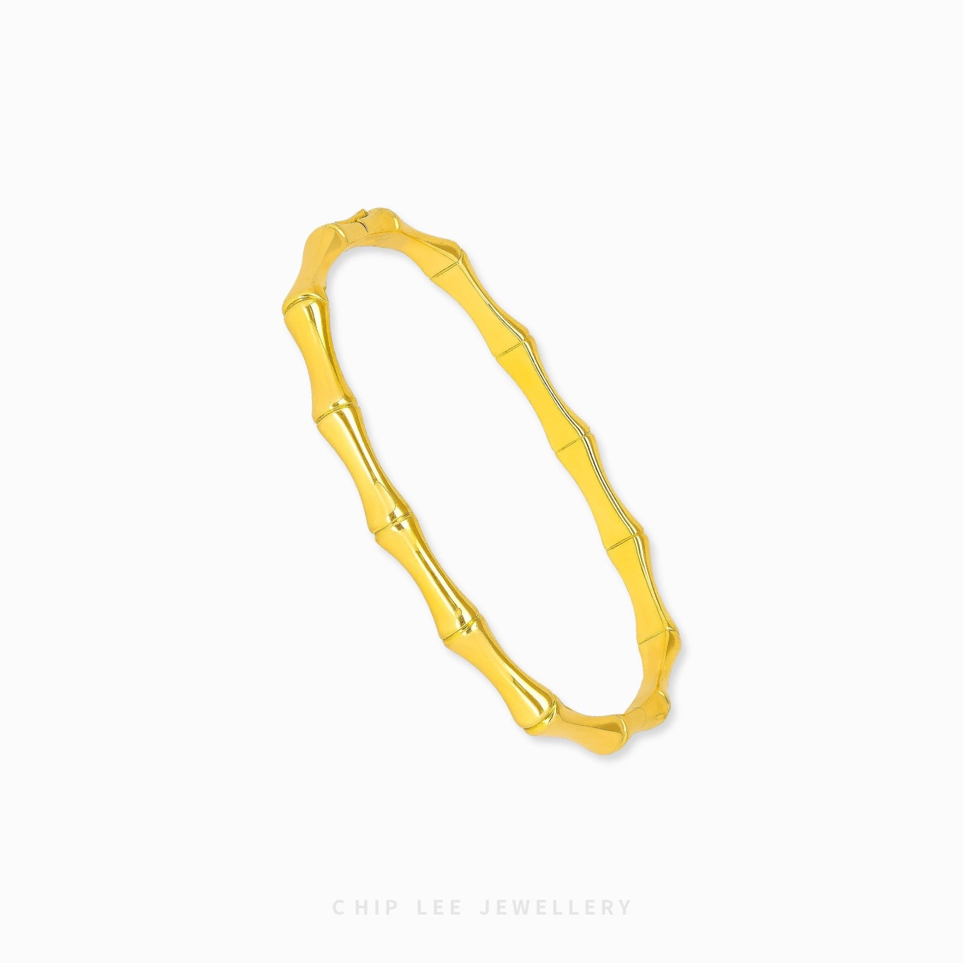 Bamboo Bangle by Chip Lee Jewellery Singapore, certified 916 gold with bamboo-inspired texture, rugged angular design, bold luxury wristpiece
